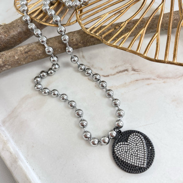 Silver And Black Heart Necklace