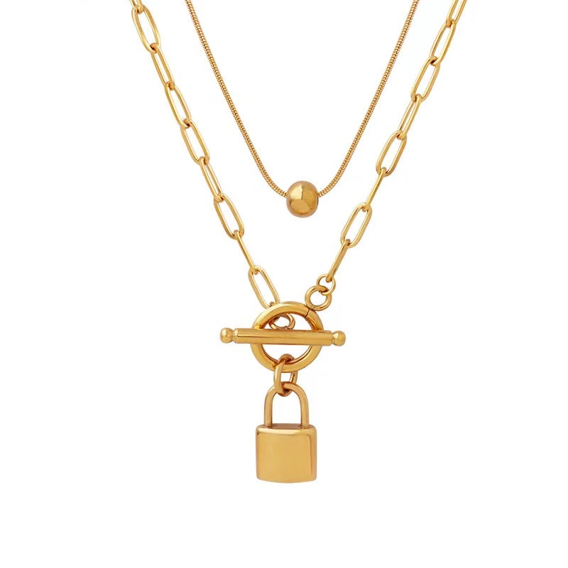 Link Chain Lock Gold Necklace