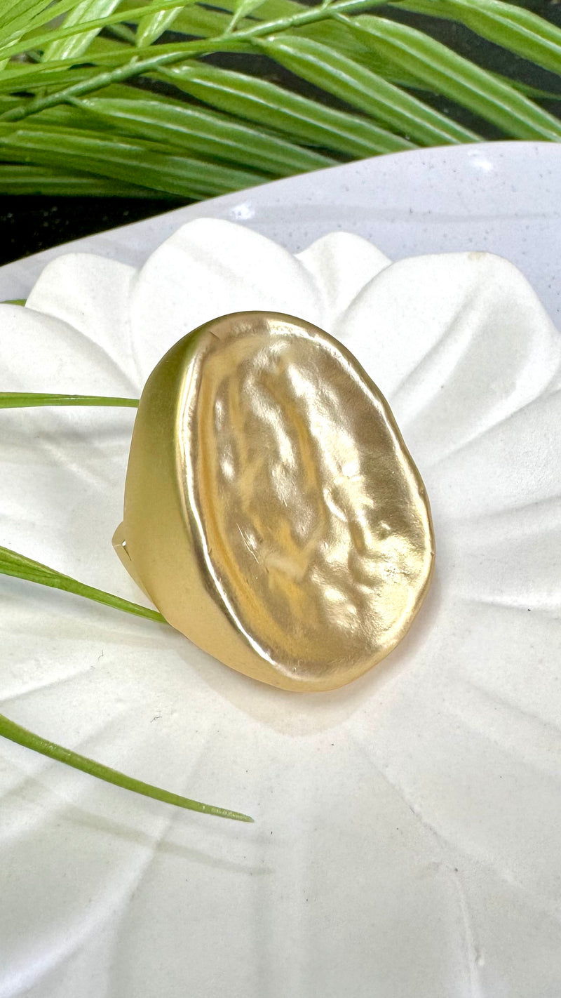 Oval Hammered Gold Ring