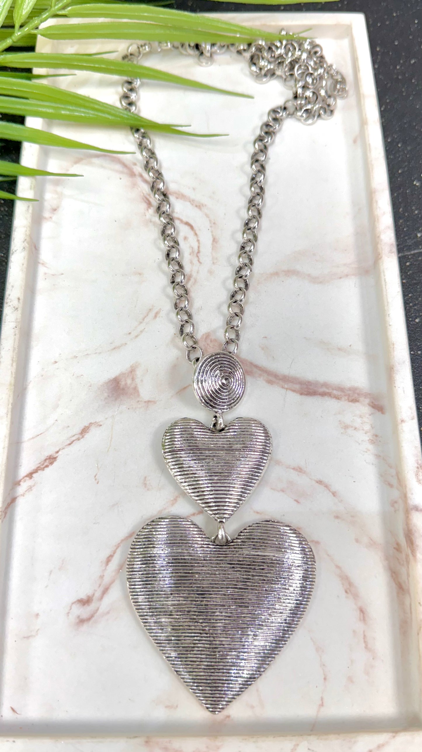 Striped Heart Silver Necklace