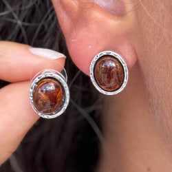 Brown Studs Silver Earrings