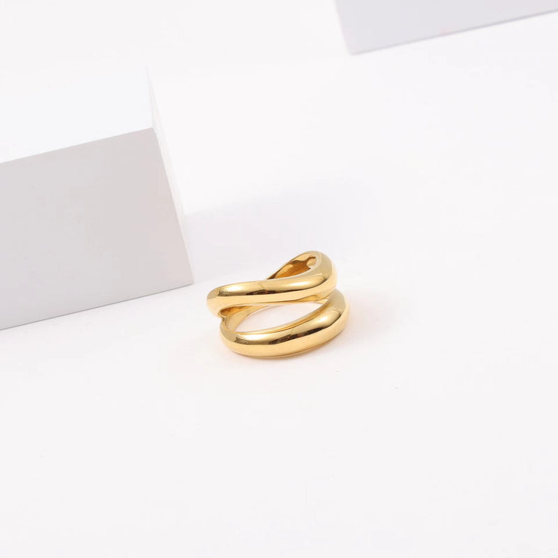 Thick Two Line Gold Ring