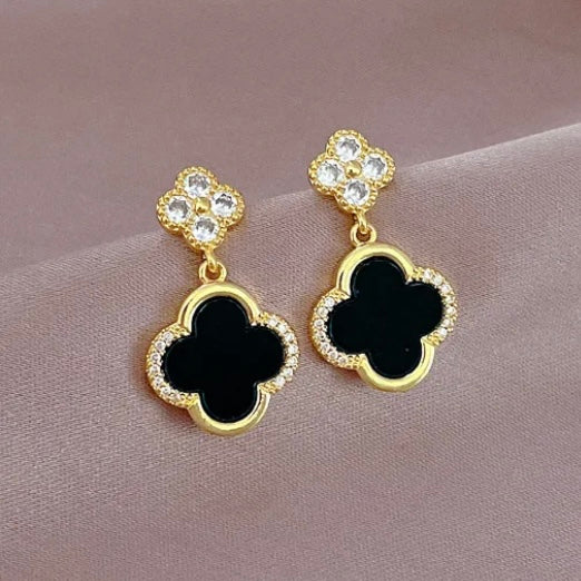 Black Clover Zirconia Gold Earrings