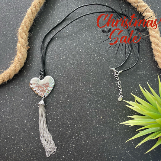 Silver Heart Necklace with Fringes