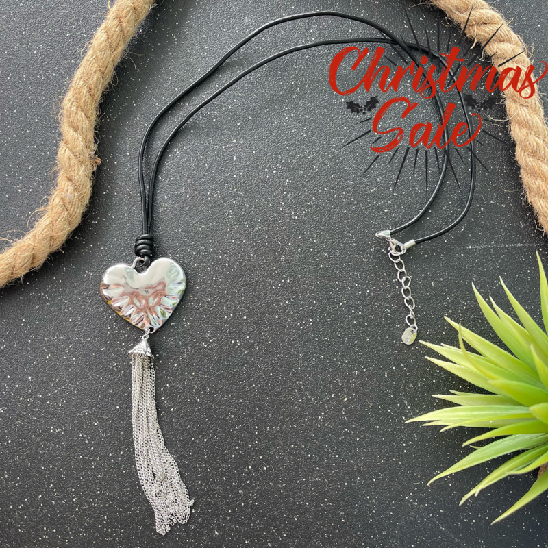 Silver Heart Necklace with Fringes