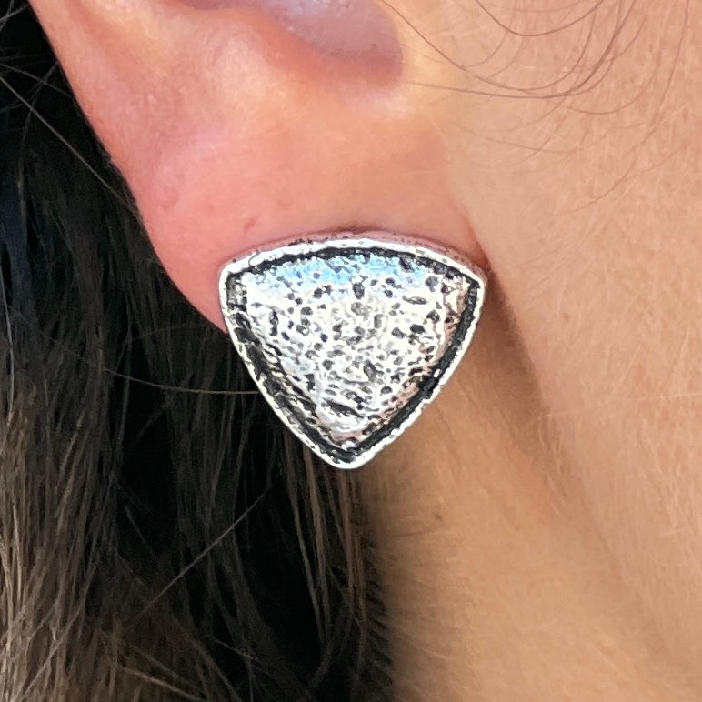 Hammered Rec Silver Earring