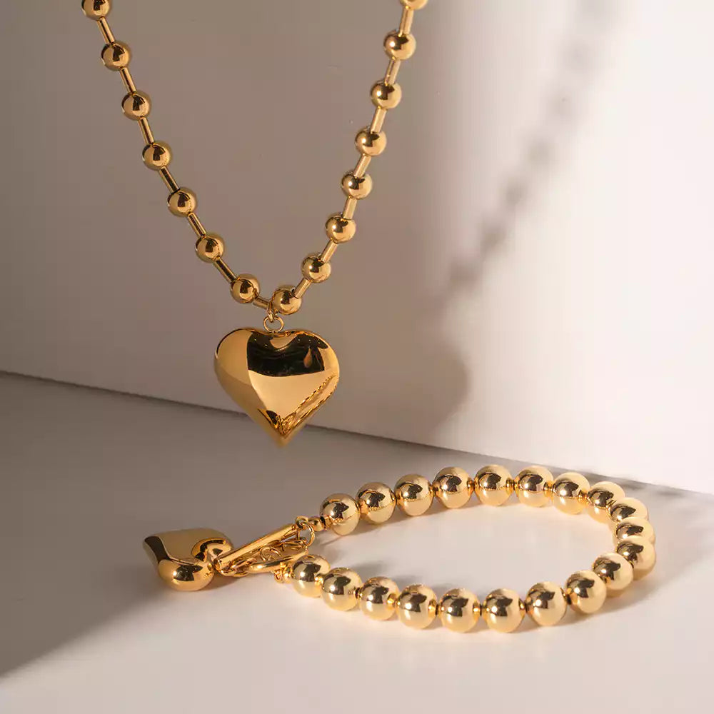 Bead Ball Chain Necklace Heart Pendant