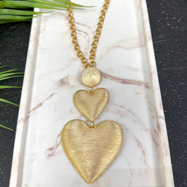 Striped Heart Gold Necklace