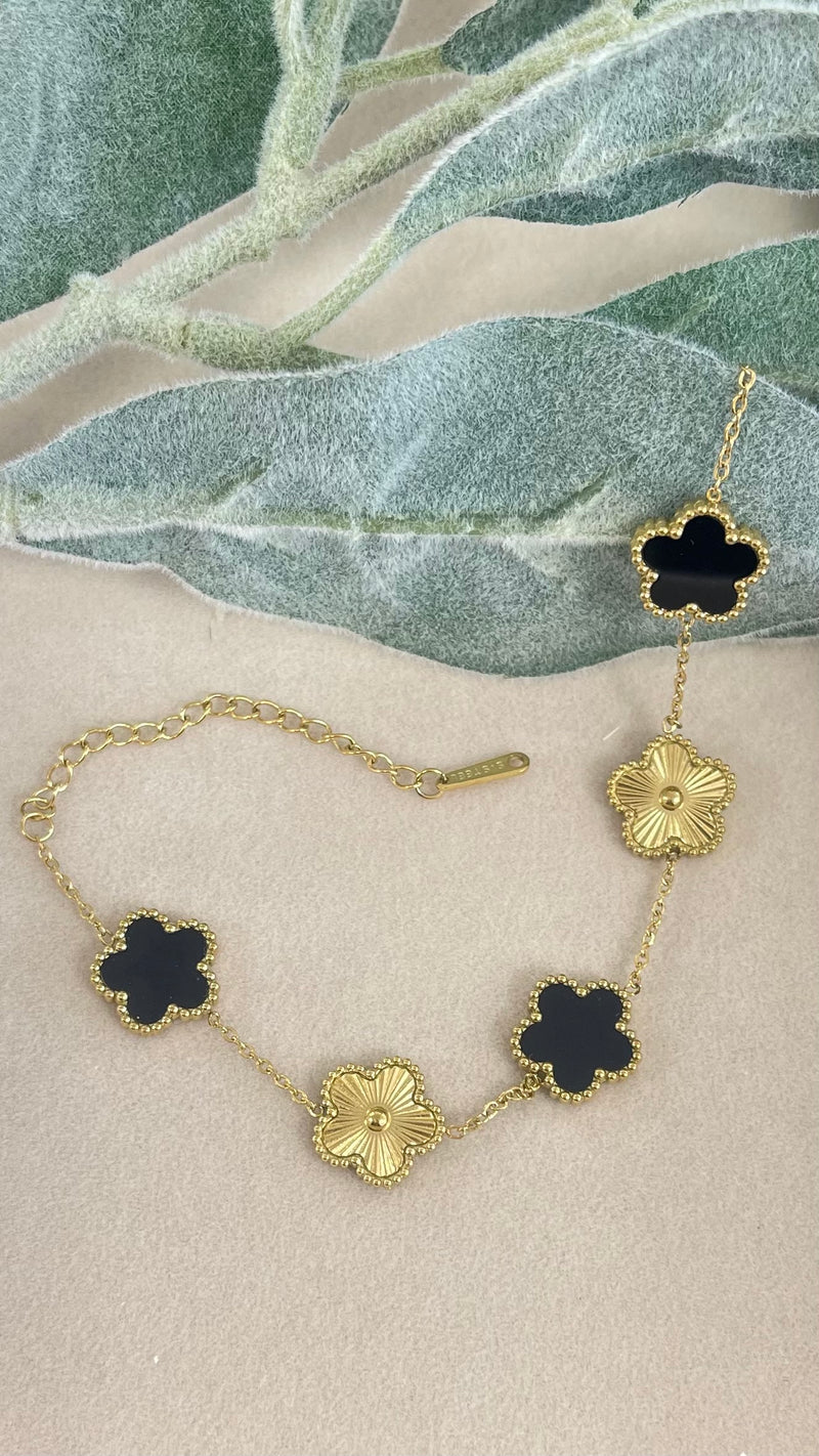 Black and Gold Flowers Bracelet