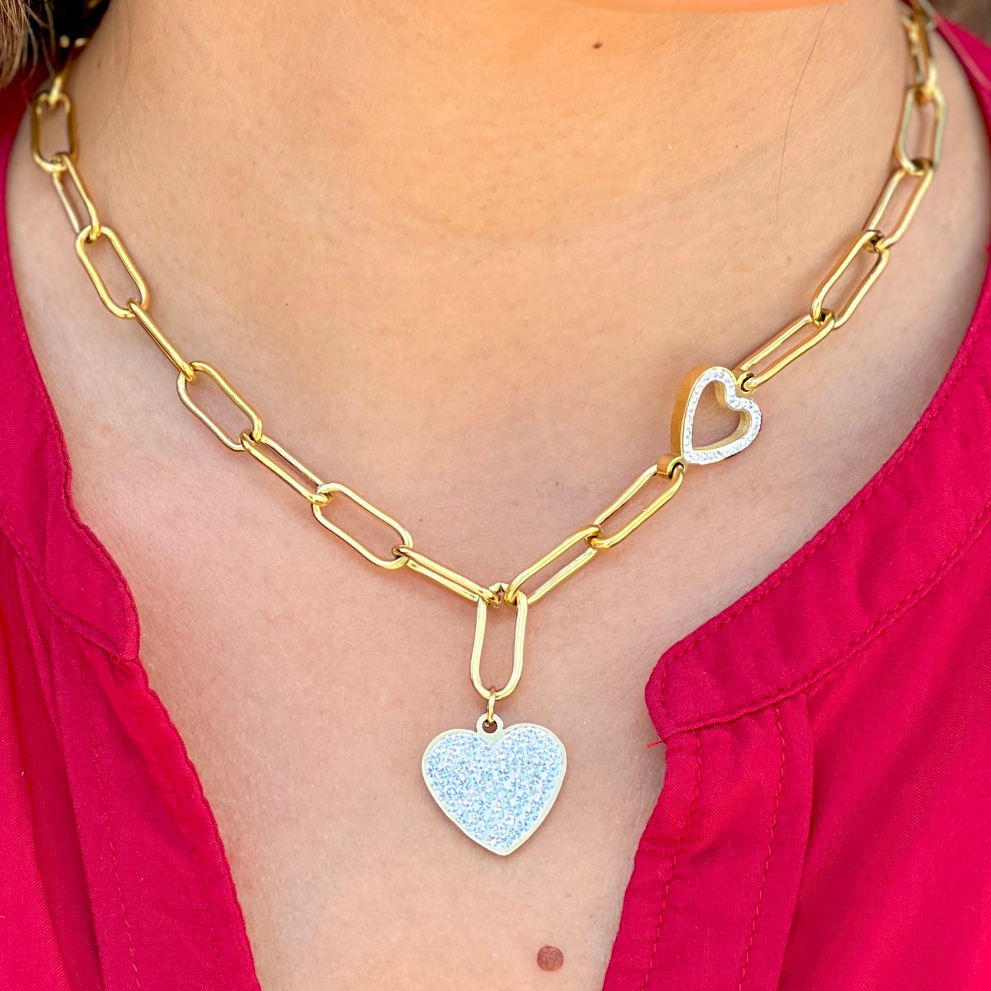 Crystal Heart Charm Gold Necklace