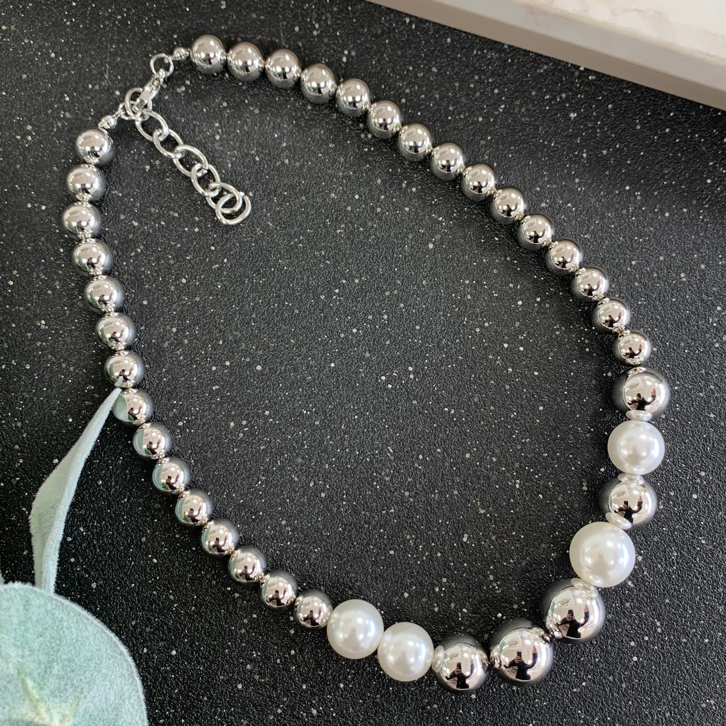 Silver Globe and Pearls Necklace