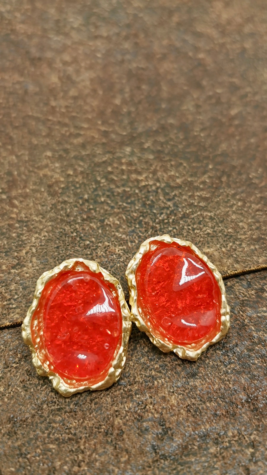 Oval Red Acrylic Earring