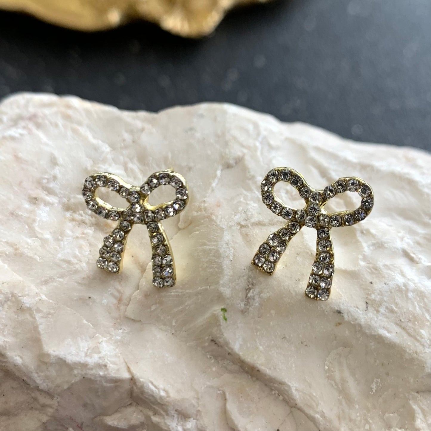 Small Zirconia Bow Gold Earrings