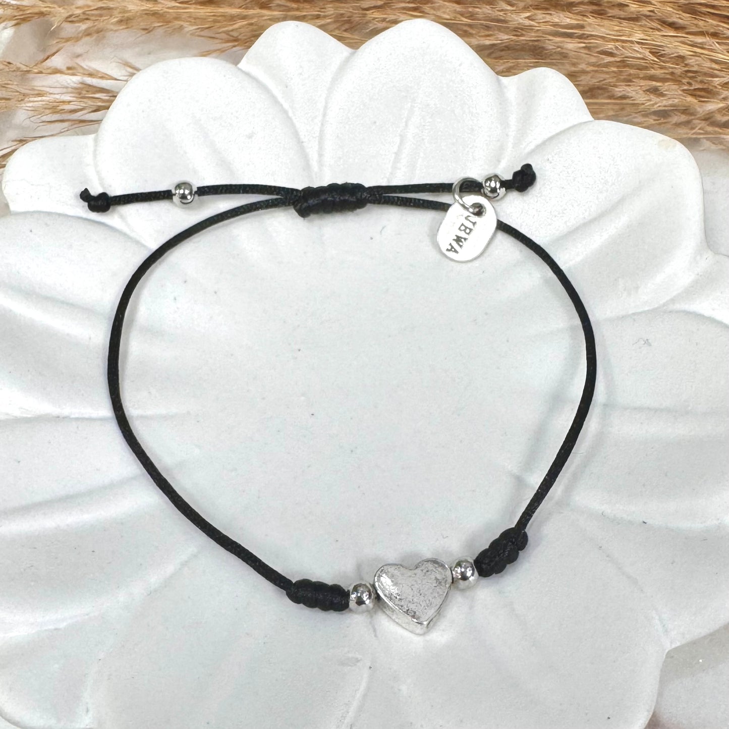 Micro Heart Black Rope Bracelet