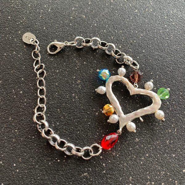 Colorful Heart Silver Bracelet