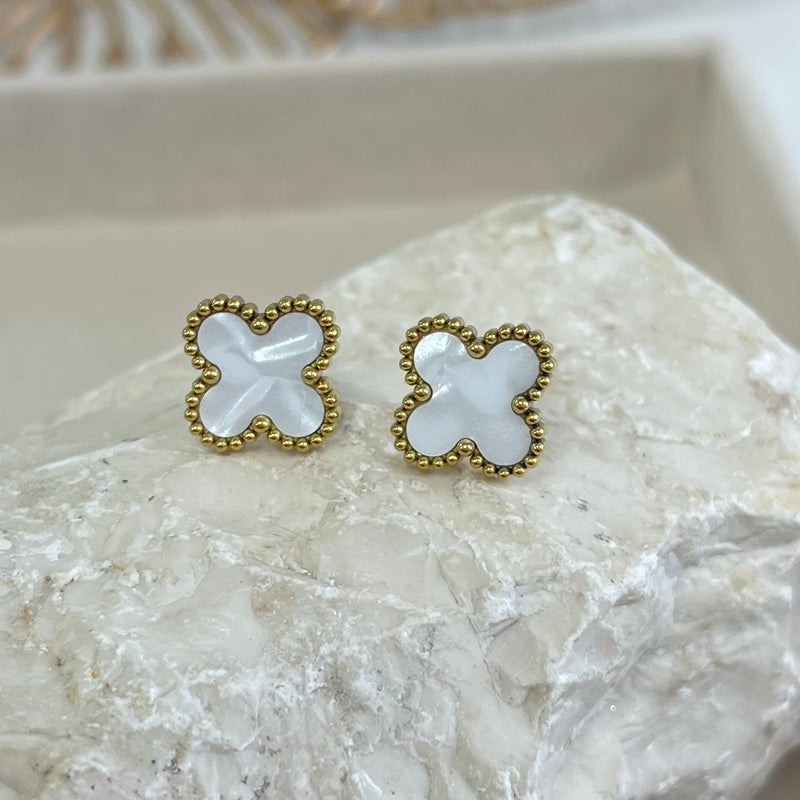 White Clover Gold Earrings