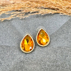 Amber Gem Stone Gold Earrings