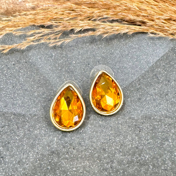 Amber Gem Stone Gold Earrings