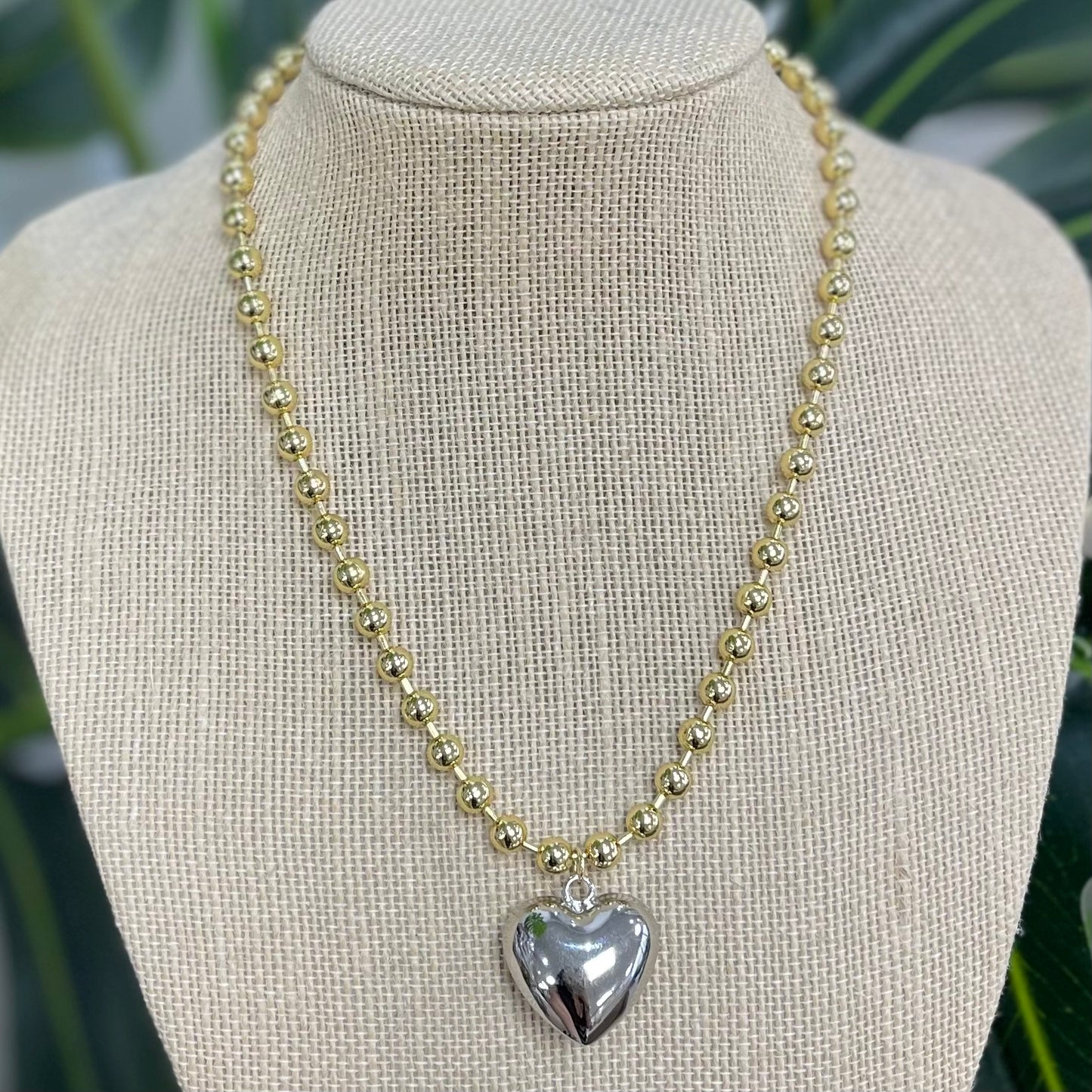 Bubble Silver Heart Gold Necklace