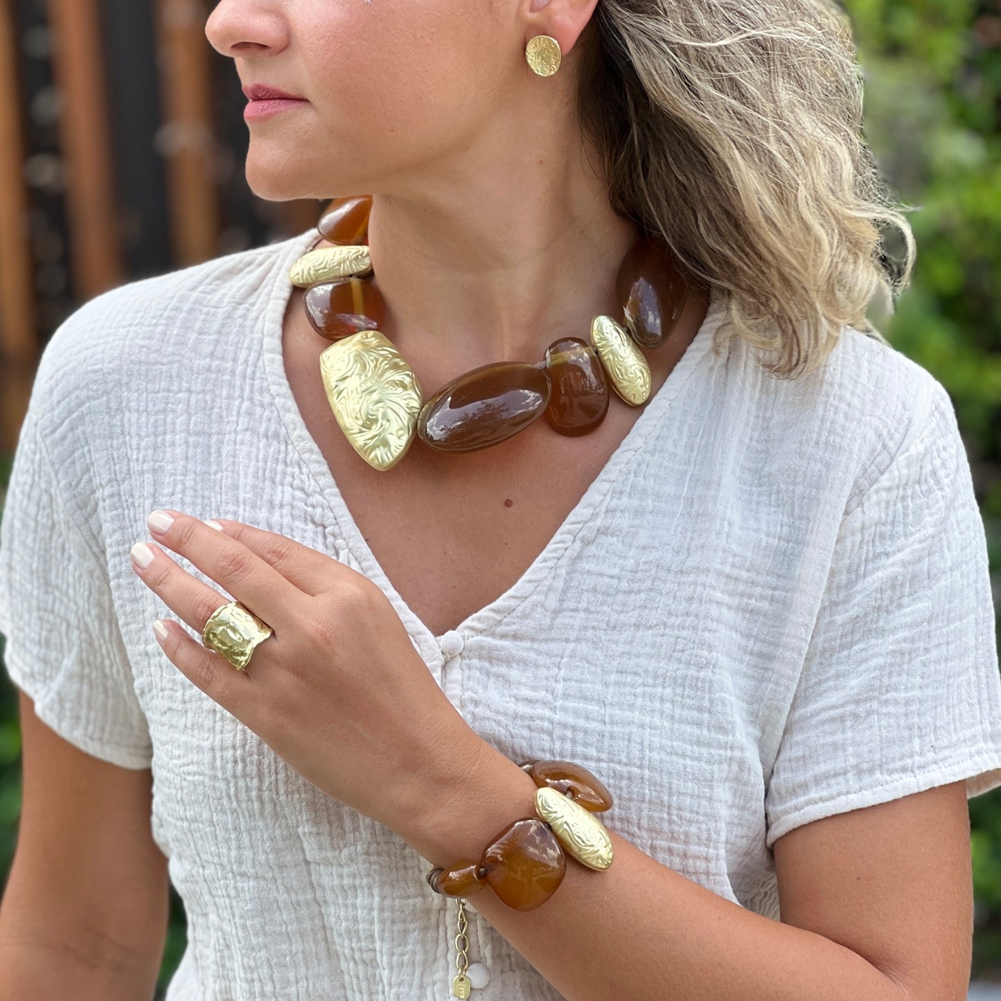 Big Almond Brown Gold Bracelet