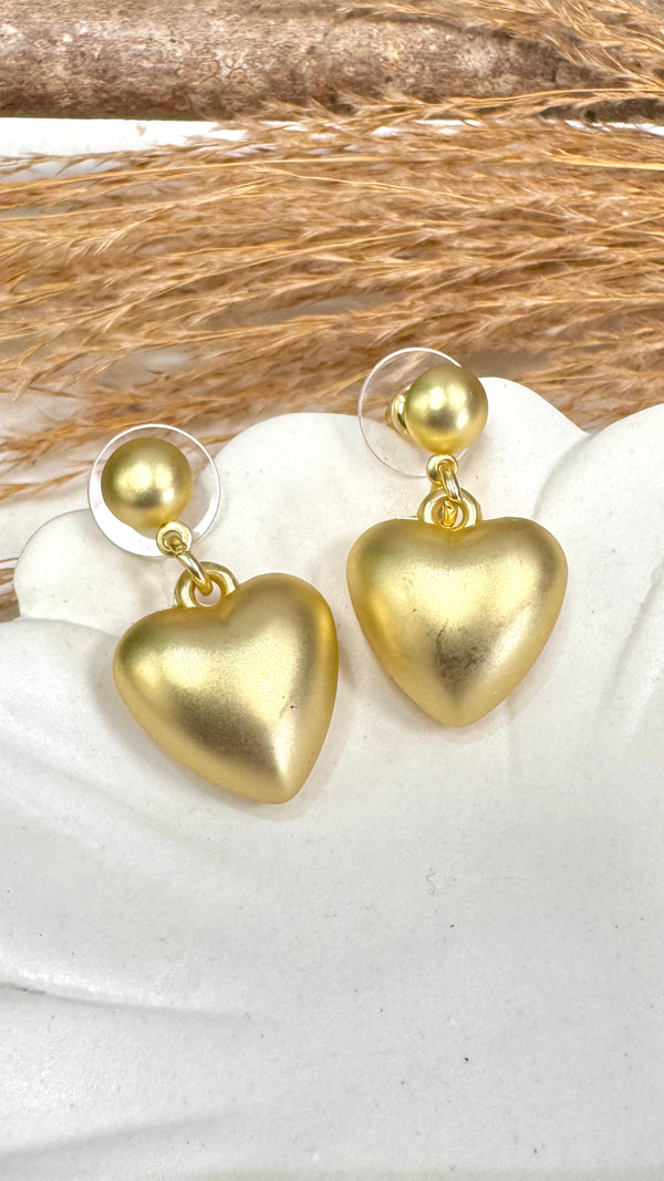 Bubble Heart Stud Gold Earrings