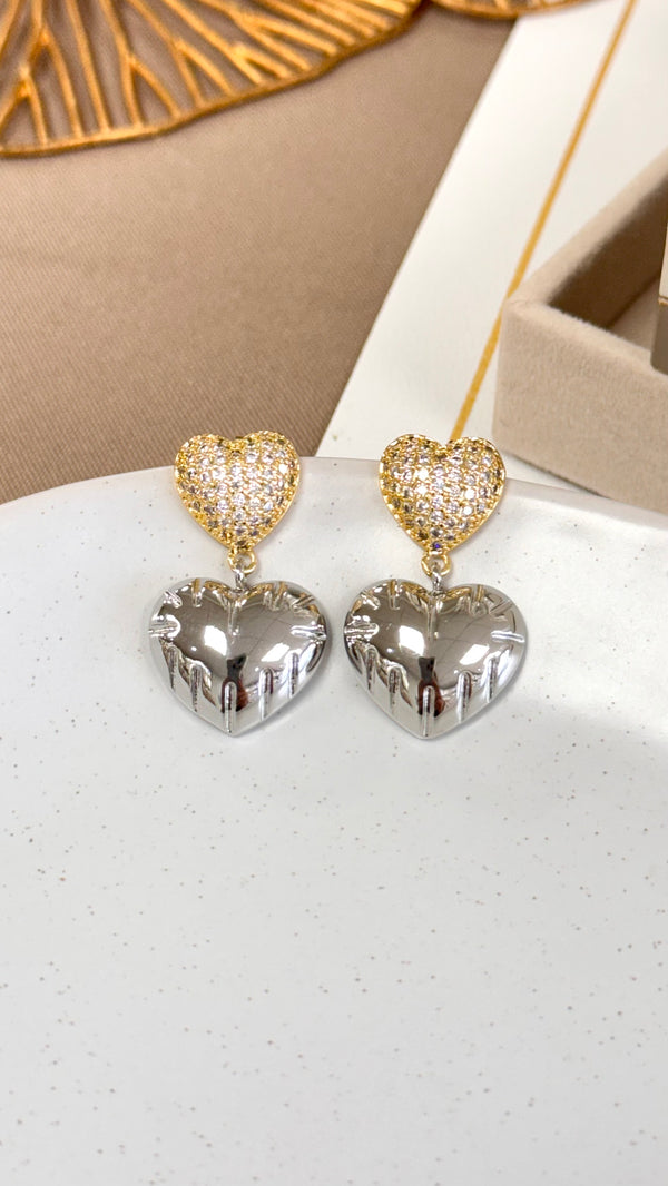 Two Tone Heart With Quartz Earrings