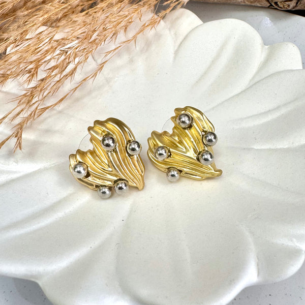 Gold Heart With Silver Globe Earrings