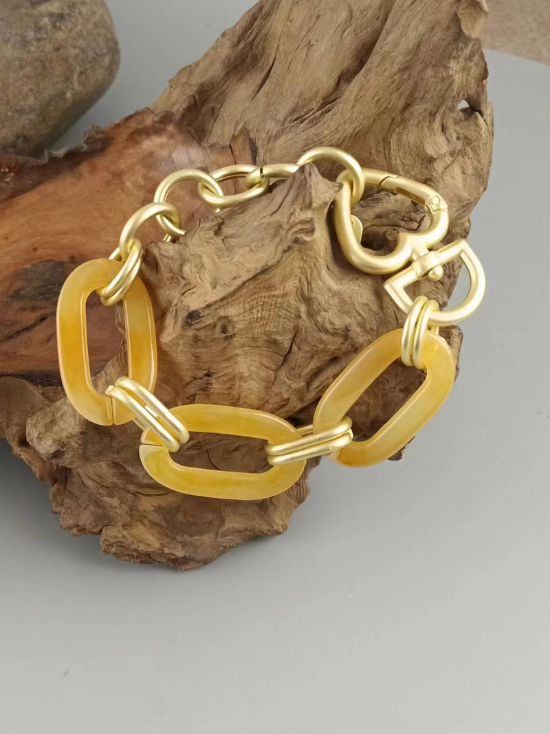 Cream Acrylic Chain Gold Bracelet