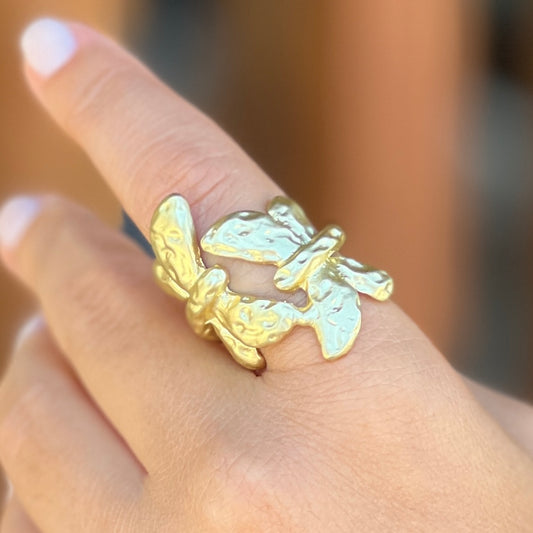 Two Dragonfly Gold Ring