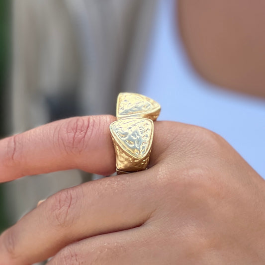 Hammered Rec Gold Ring