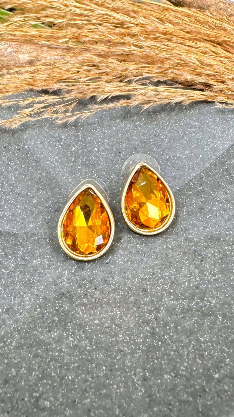 Amber Gem Stone Gold Earrings