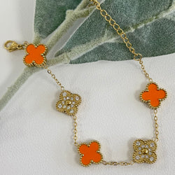 Orange And Zirconia Clover Gold Bracelet