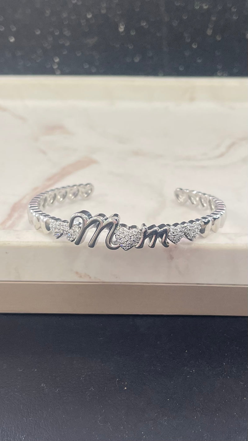 Mom Quartz Silver Cuff Bracelet