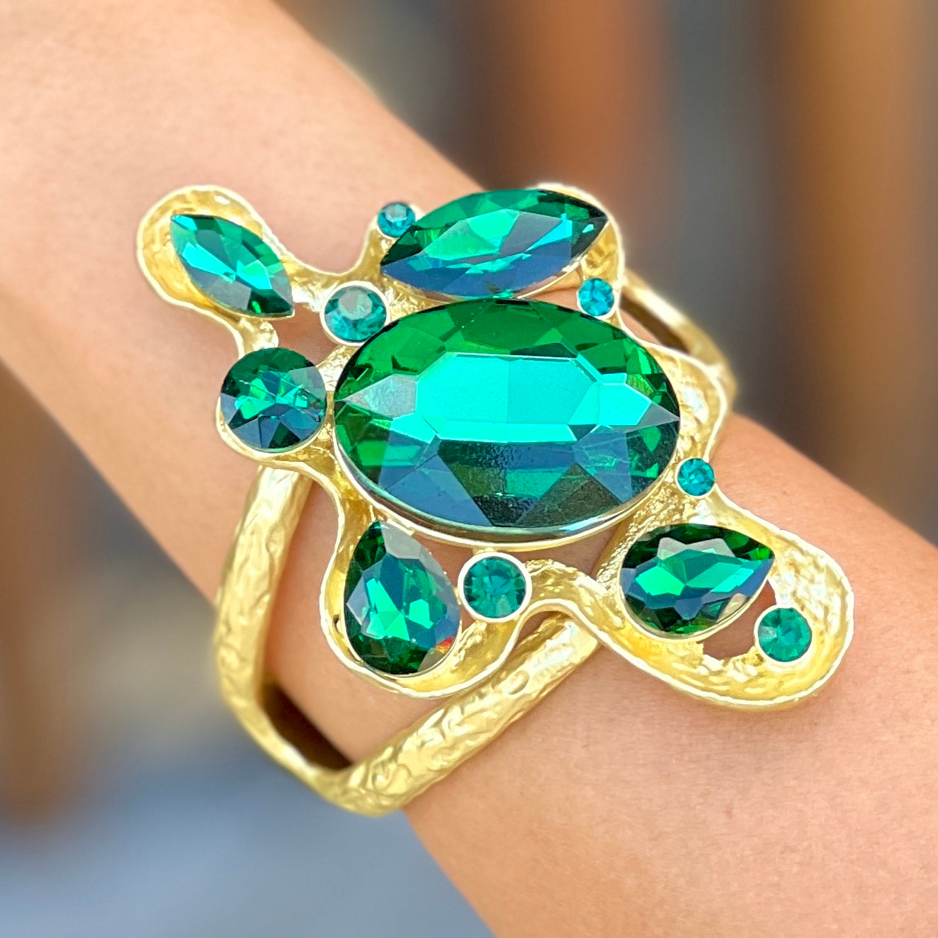 Floral Green Quartz Gold Cuff