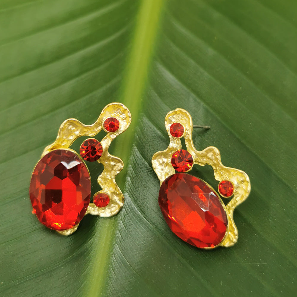 Floral Red Quartz Gold Earring