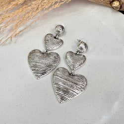 Striped Heart Silver Earrings