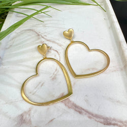Big Thin Open Heart Gold Earrings