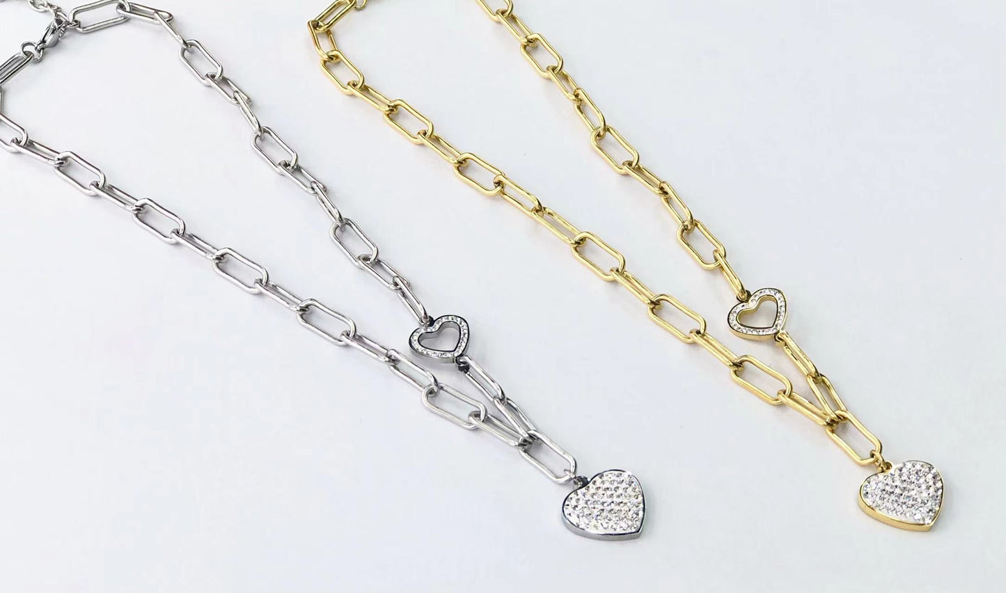 Crystal Heart Charm Gold Necklace