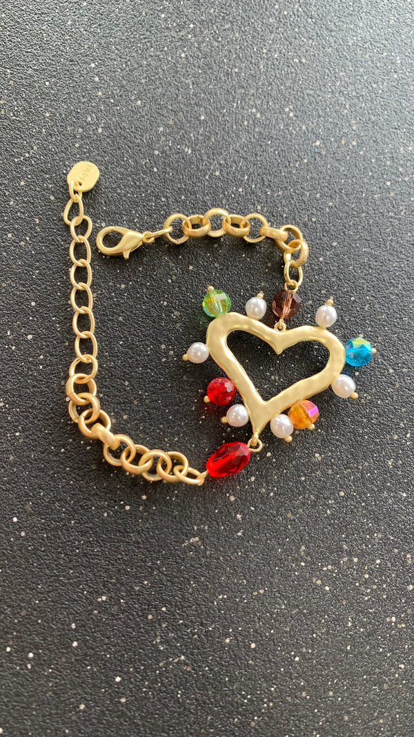 Colorful Heart Gold Bracelet