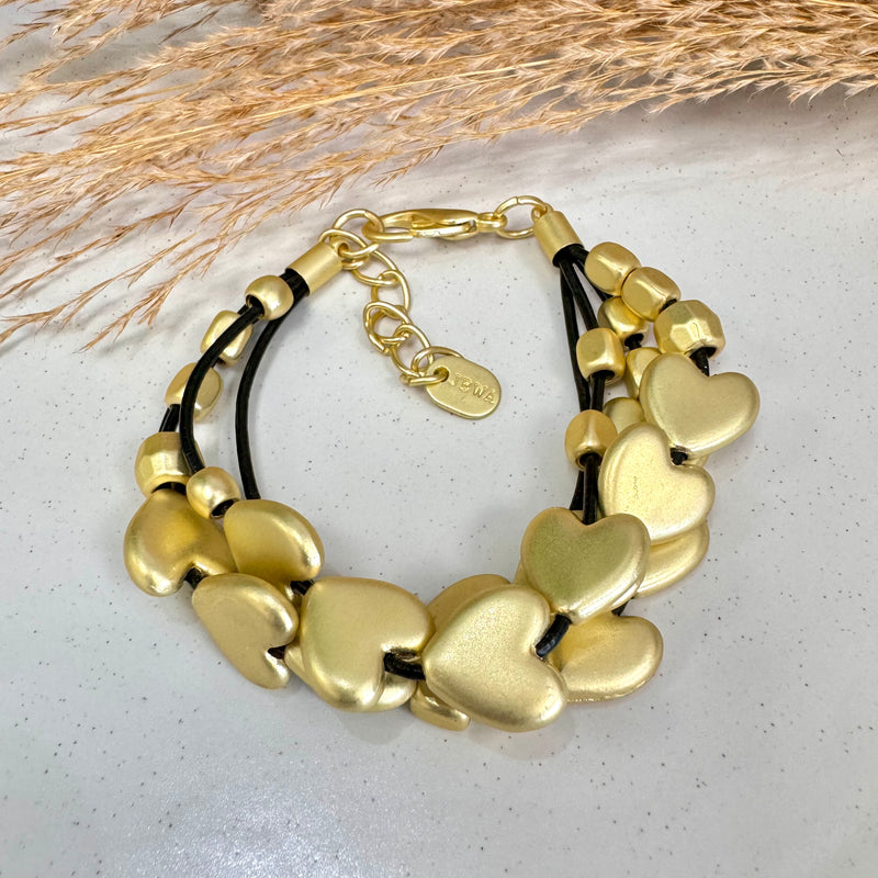 Mid Bold Heart Cord Gold Bracelet