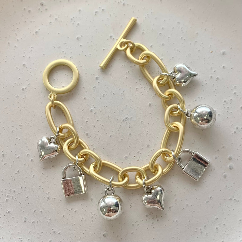 Gold Chain With Silver Charms Bracelet