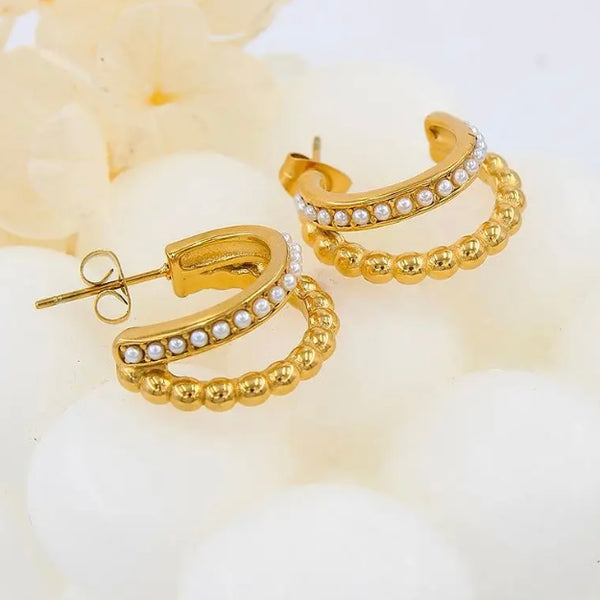 Pearls And Points Gold Earrings