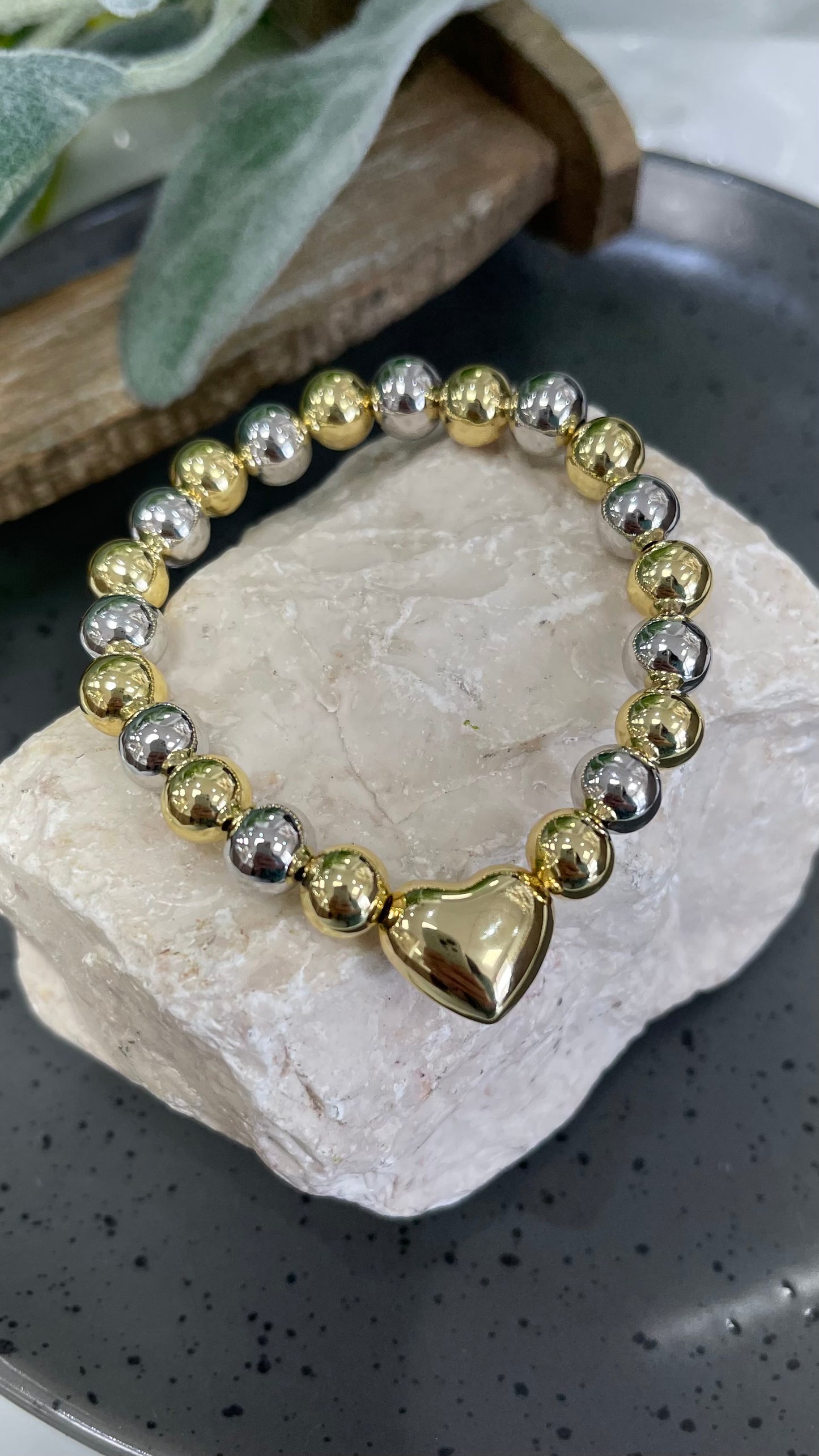 Two Tone Globe Heart Gold Bracelet