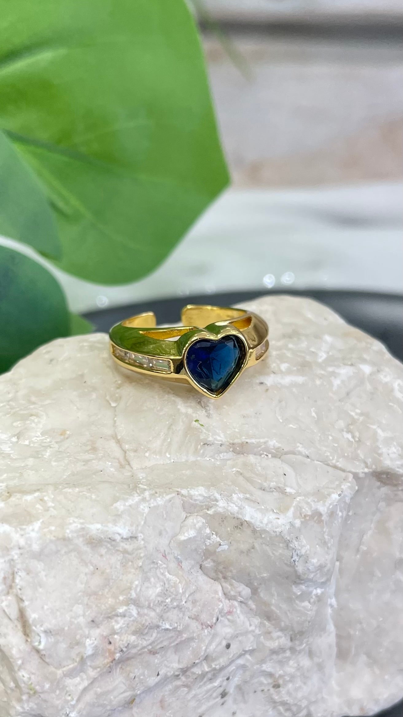 Gold Ring With Blue Quartz Heart