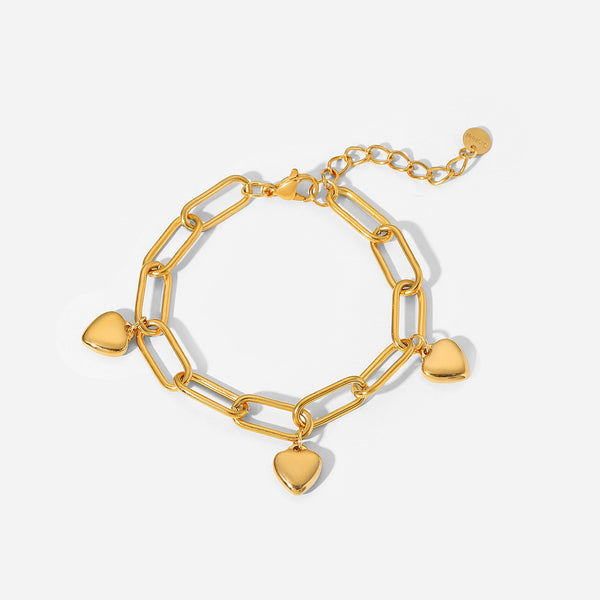 Link Chain 3 Heart Gold Bracelet