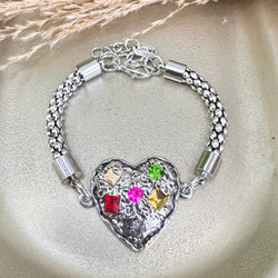 Multi Color Quartz Heart Silver Bracelet