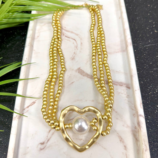 Open Heart With Pearl Gold Necklace