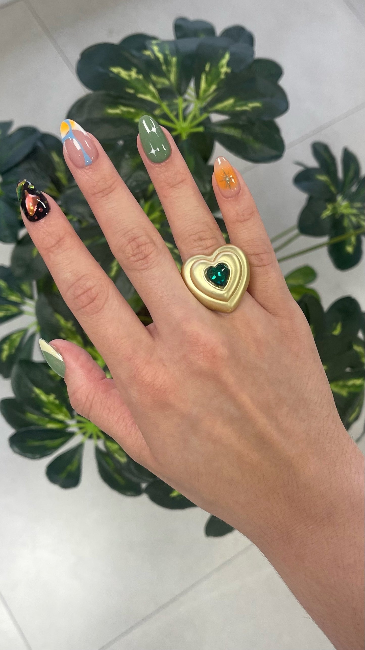 Emerald Heart Gold Ring