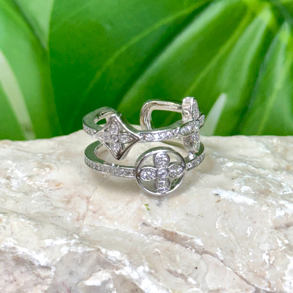 Double Quartz Clover Silver Ring