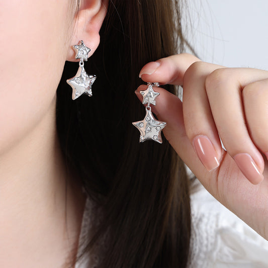 Star With Quartz Silver Earrings